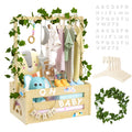 TeSabMi Baby Shower Gift Basket, Personalized Wooden Crate with Letters and Clothes Hangers for Newborn Nursery Room