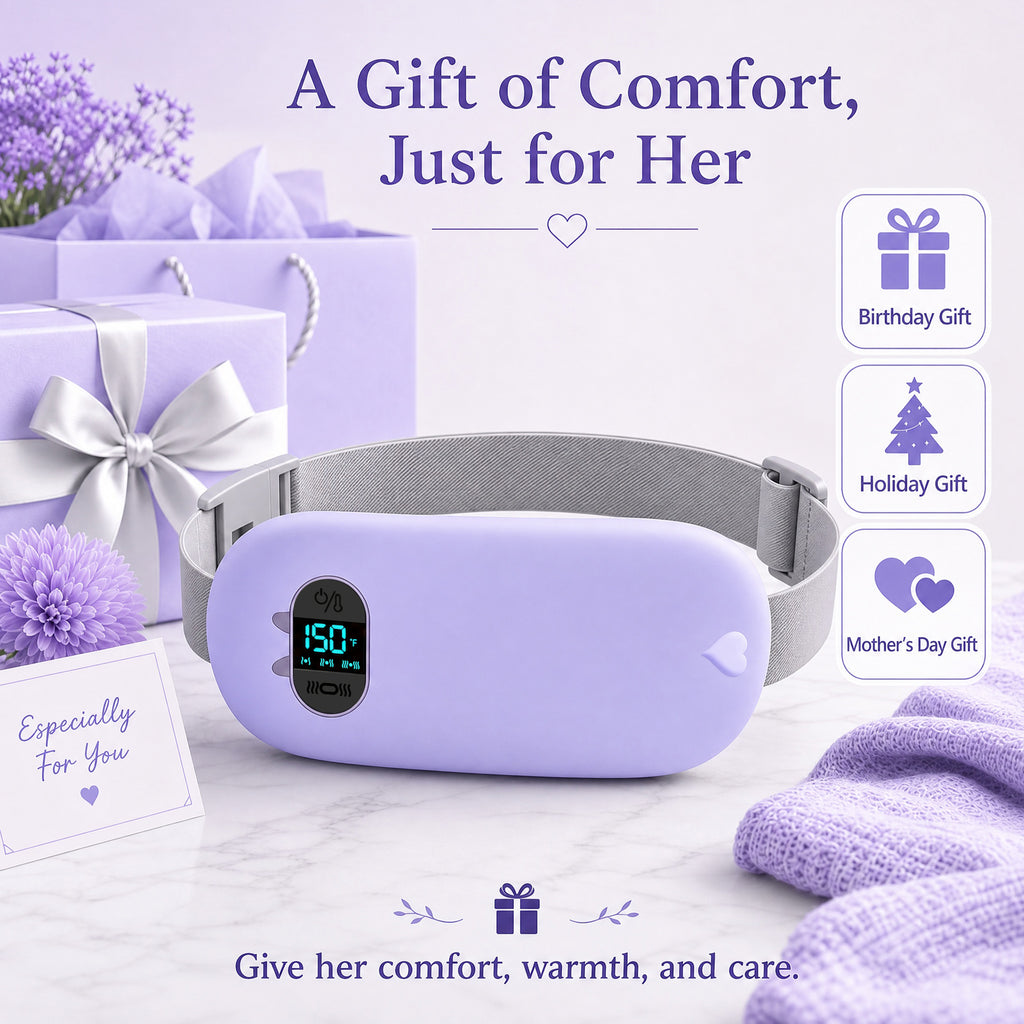 TeSabMi Cordless Heating Pad for Period Cramps, Portable Menstrual Heating Belt with 6 Heat Levels, 6 Vibration Modes, Gift for Women Her Purple