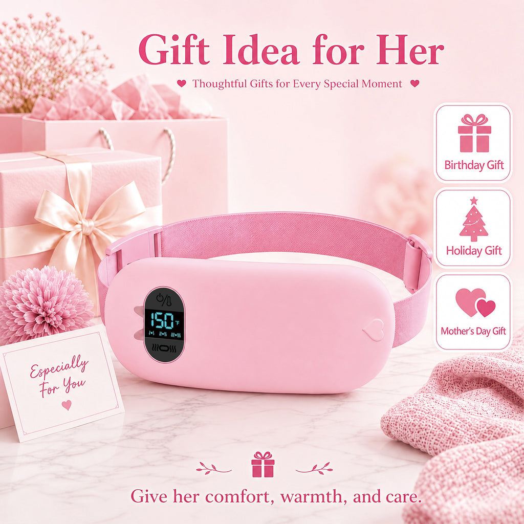 TeSabMi Cordless Heating Pad for Period Cramps, Portable Menstrual Heating Belt with 6 Heat Levels, 6 Vibration Modes, Gift for Women Her Pink