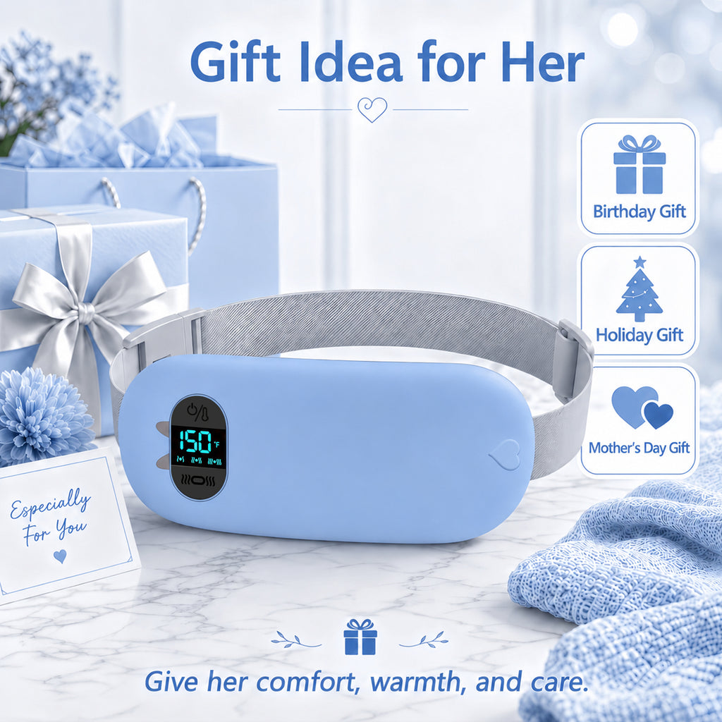 TeSabMi Cordless Heating Pad for Period Cramps, Portable Menstrual Heating Belt with 6 Heat Levels, 6 Vibration Modes, Gift for Women Her Blue