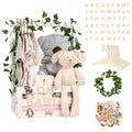 TeSabMi Baby Shower Gift Basket, Personalized Wooden Crate with Letters and Clothes Hangers for Newborn Nursery Room White