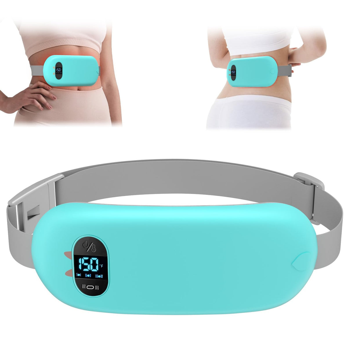 TeSabMi Cordless Heating Pad for Period Cramps, Portable Menstrual Heating Belt with 6 Heat Levels, 6 Vibration Modes, Gift for Women, Light Blue