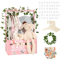 TeSabMi Baby Shower Gift Basket, Personalized Wooden Crate with Letters and Clothes Hangers for Newborn Nursery Room Pink
