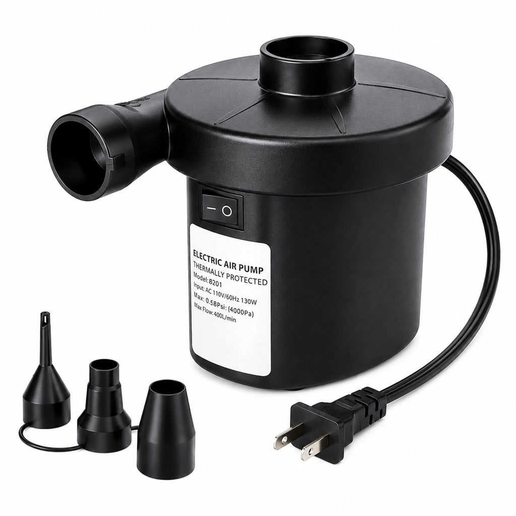 TeSabMi Electric Air Pump for Inflatables, 130W AC Quick Fill Air Mattress Pump with 3 Nozzles, Inflator Deflator for Pool Floats and Swim Rings