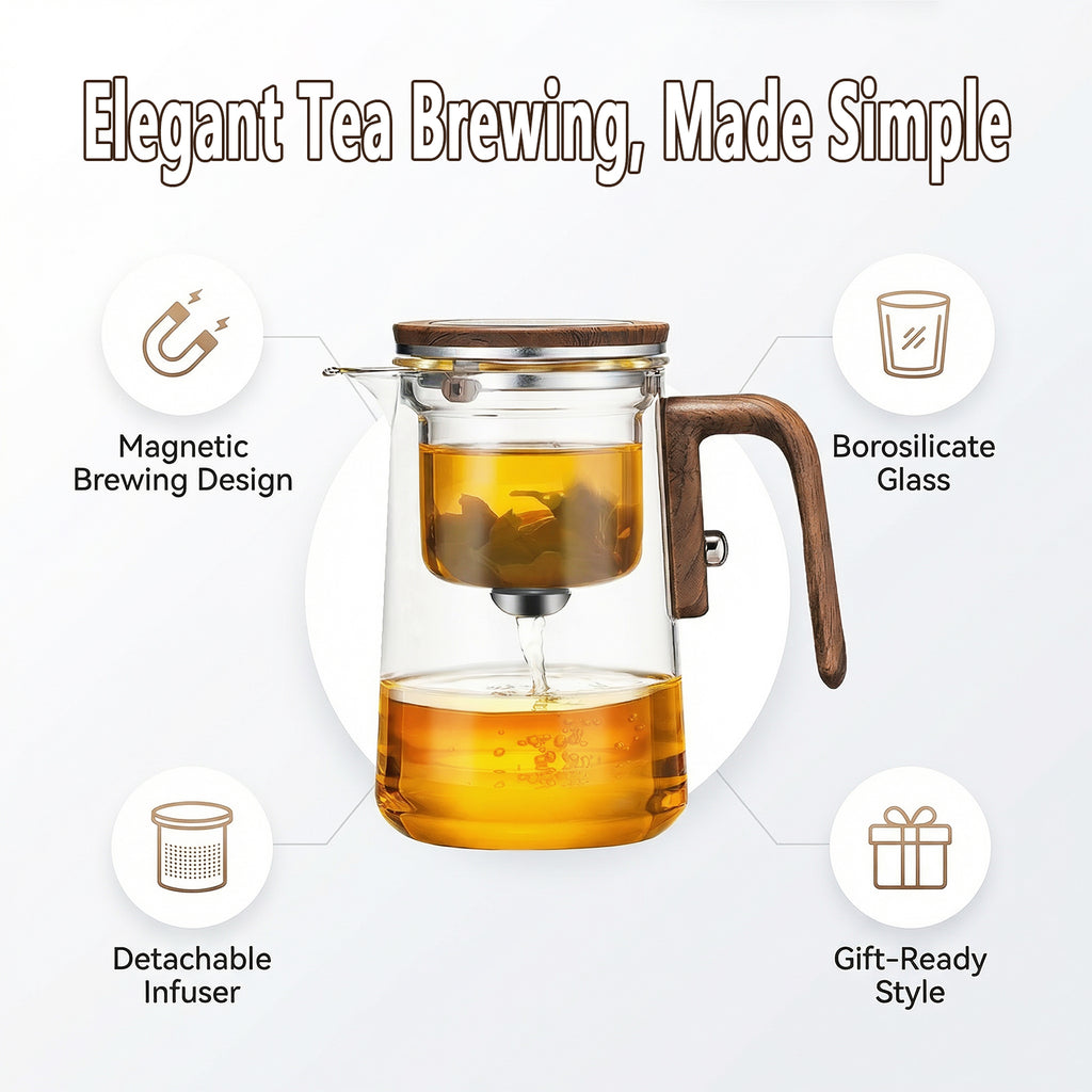 TeSabMi Enchanti Tea Pot, 800ML Witchcraft Magic Glass Teapot with Infuser Strainer & Lid, Magnetic Water Separation Maker for Loose Leaf Gift for Tea Lovers