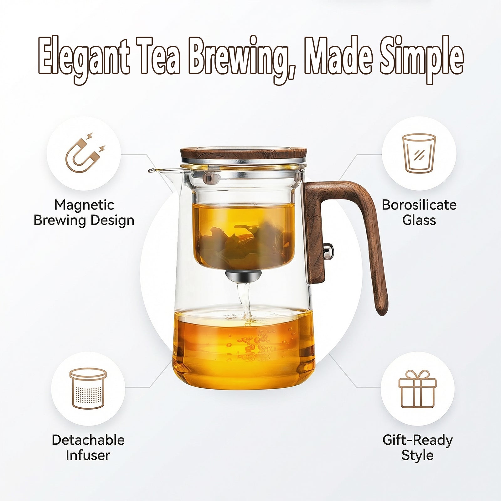 TeSabMi Enchanti Tea Pot, 800ML Witchcraft Magic Glass Teapot with Infuser Strainer & Lid, Magnetic Water Separation Maker for Loose Leaf Gift for Tea Lovers