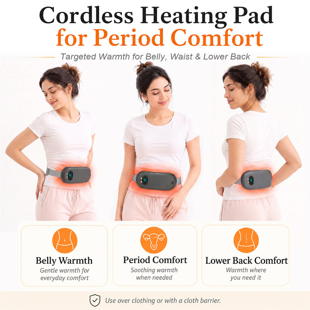 TeSabMi Cordless Heating Pad for Period Cramps, Portable Menstrual Heating Belt with 6 Heat Levels, 6 Vibration Modes, Gift for Women Her Black