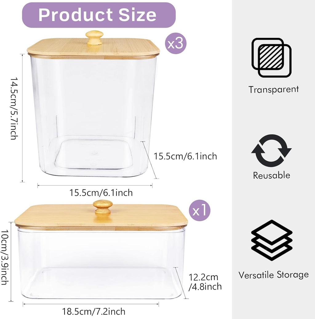 TeSabMi 3+1 Pack Laundry Pods Container Set with Dryer Sheet Holder, PET Plastic Storage Jars with Labels & Scoops, Natural