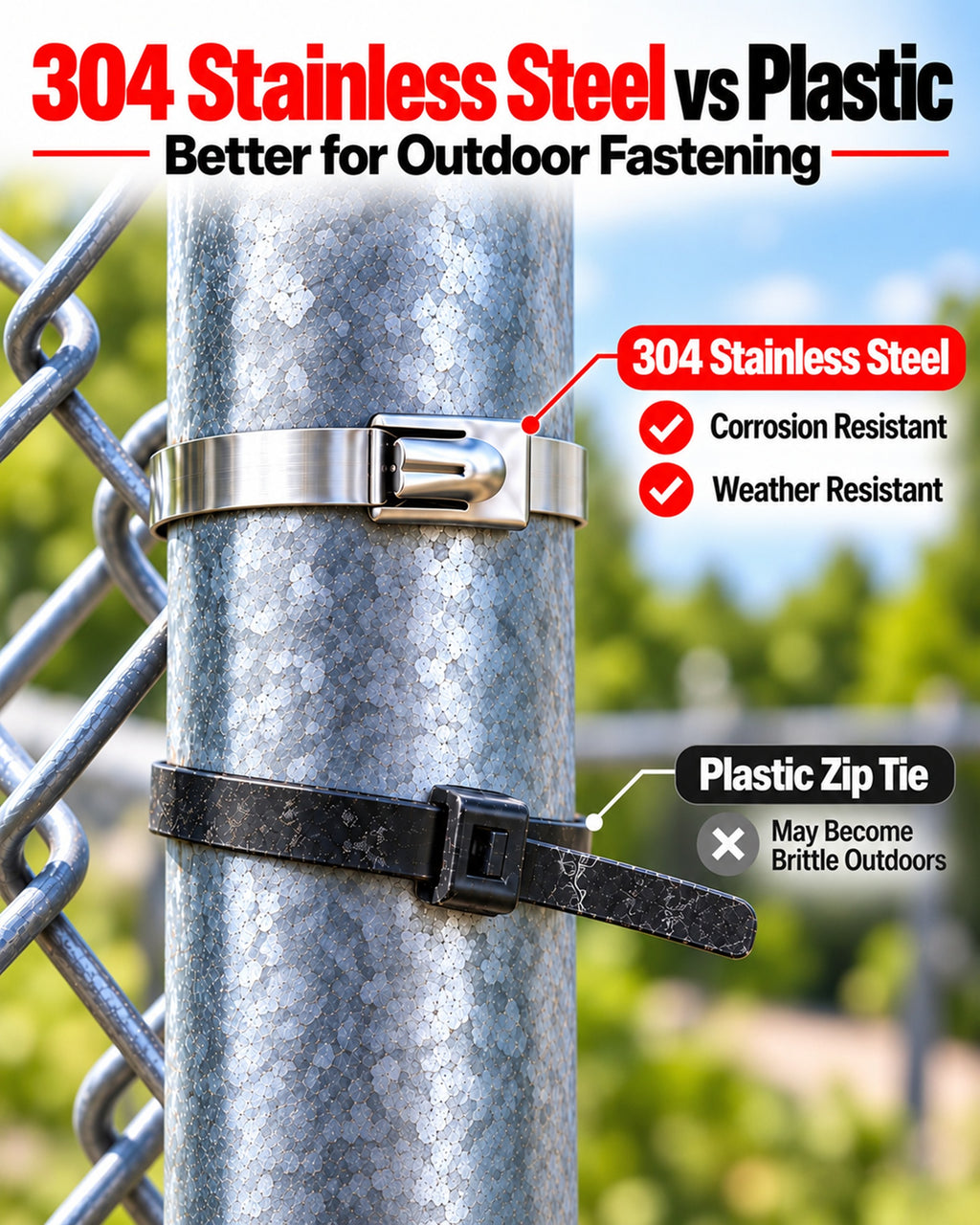 TeSabMi 155-Piece Cable Tie Gun Kit with Release Tool and 150 Metal Zip Ties Made of 304 Stainless Steel in 3 Sizes for Fencing and Exhaust Wrap