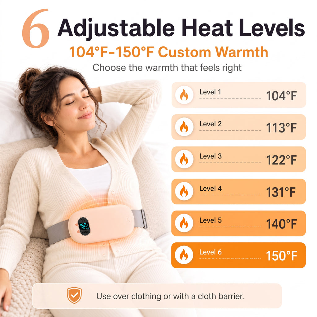 TeSabMi Cordless Heating Pad for Period Cramps, Portable Menstrual Heating Belt with 6 Heat Levels, 6 Vibration Modes, Gift for Women