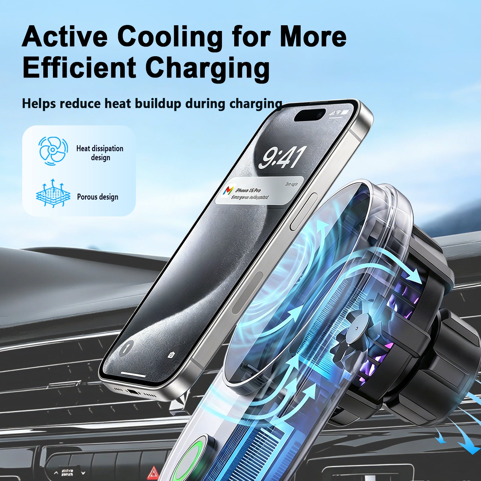 TeSabMi 25W Fast Charging Magnetic Wireless Car Charger Mount with Active Cooling, Air Vent Phone Holder for iPhone 12 to 17 Series