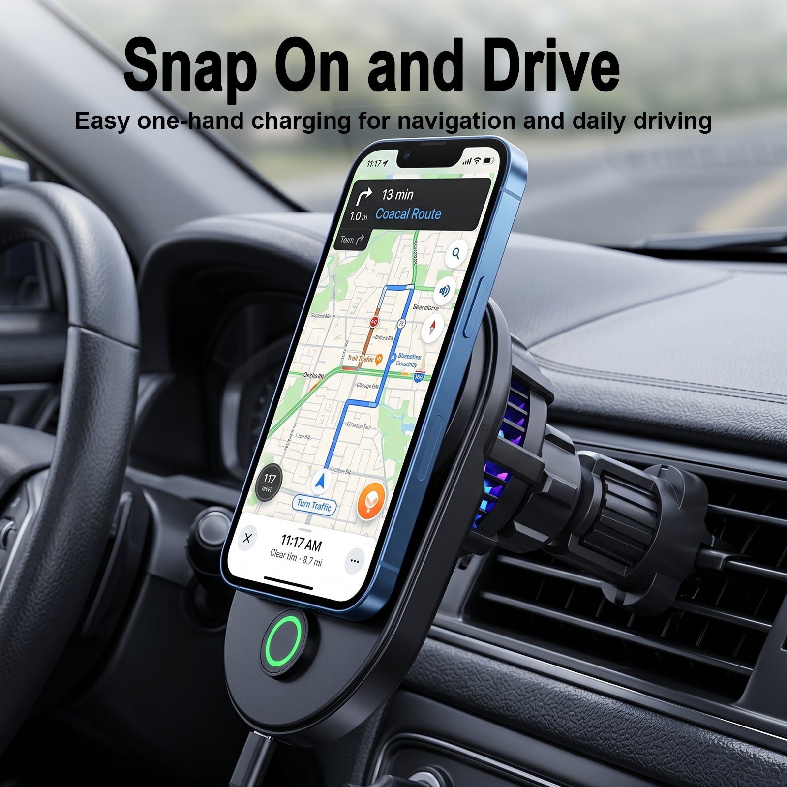 TeSabMi 25W Fast Charging Magnetic Wireless Car Charger Mount with Active Cooling, Air Vent Phone Holder for iPhone 12 to 17 Series
