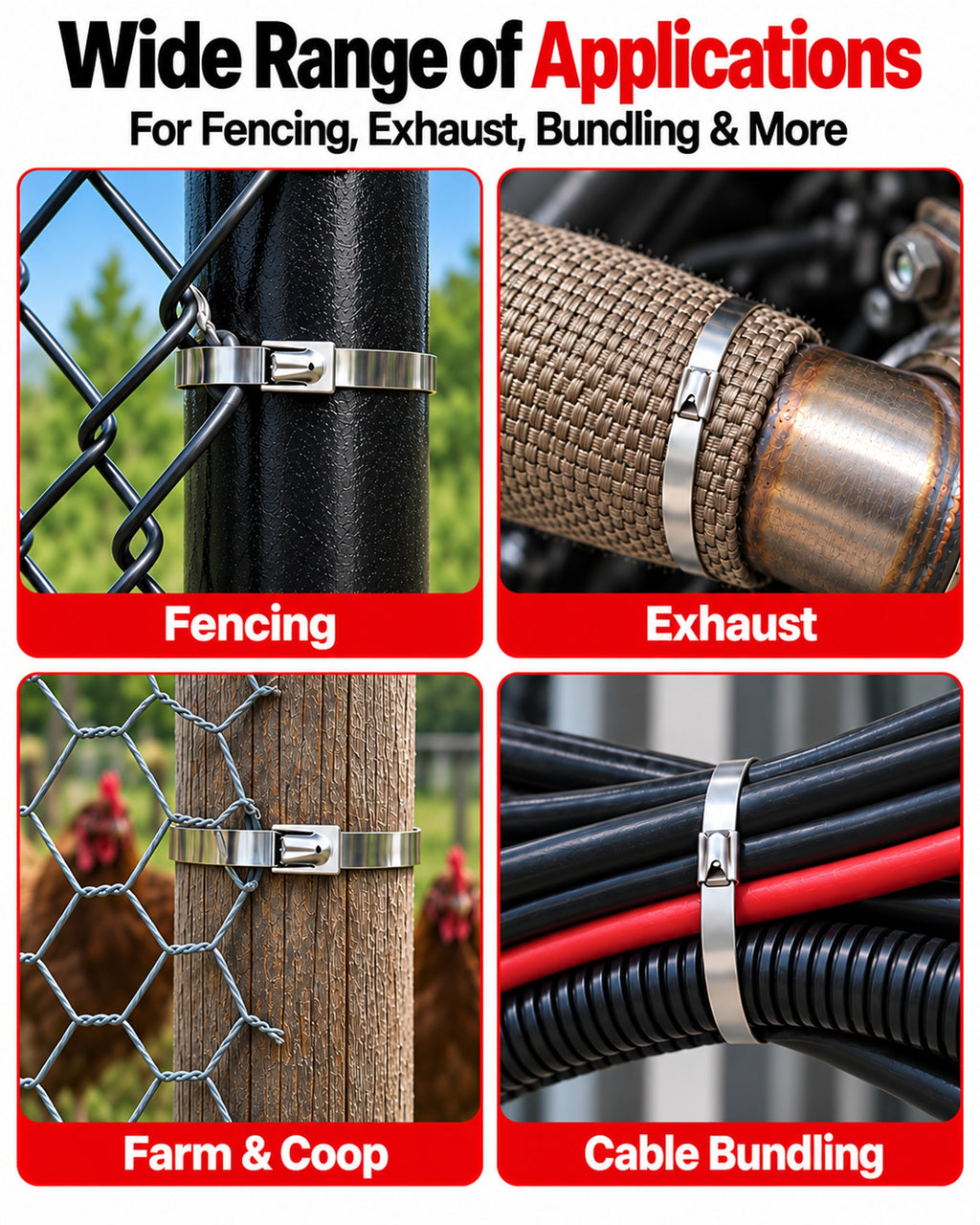 TeSabMi 155-Piece Cable Tie Gun Kit with Release Tool and 150 Metal Zip Ties Made of 304 Stainless Steel in 3 Sizes for Fencing and Exhaust Wrap