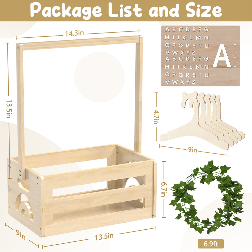 TeSabMi Baby Shower Gift Basket, Personalized Wooden Crate with Letters and Clothes Hangers for Newborn Nursery Room
