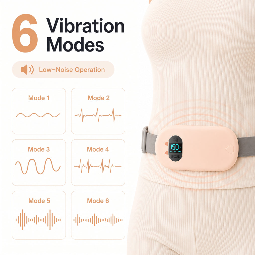 TeSabMi Cordless Heating Pad for Period Cramps, Portable Menstrual Heating Belt with 6 Heat Levels, 6 Vibration Modes, Gift for Women