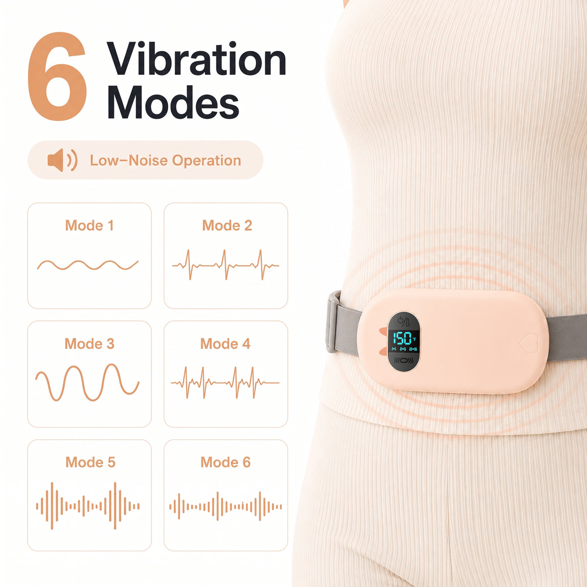 TeSabMi Cordless Heating Pad for Period Cramps, Portable Menstrual Heating Belt with 6 Heat Levels, 6 Vibration Modes, Gift for Women
