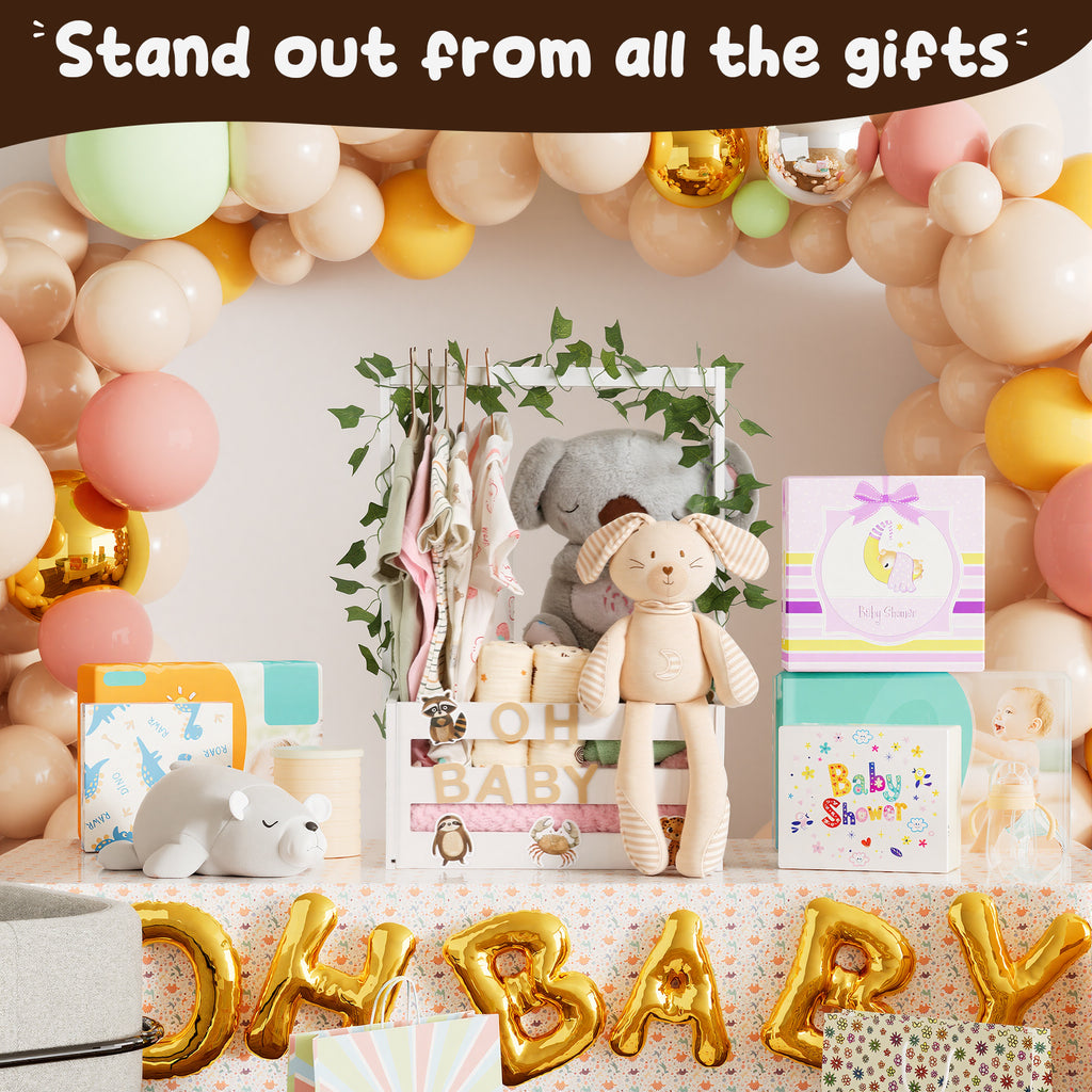 TeSabMi Baby Shower Gift Basket, Personalized Wooden Crate with Letters and Clothes Hangers for Newborn Nursery Room White