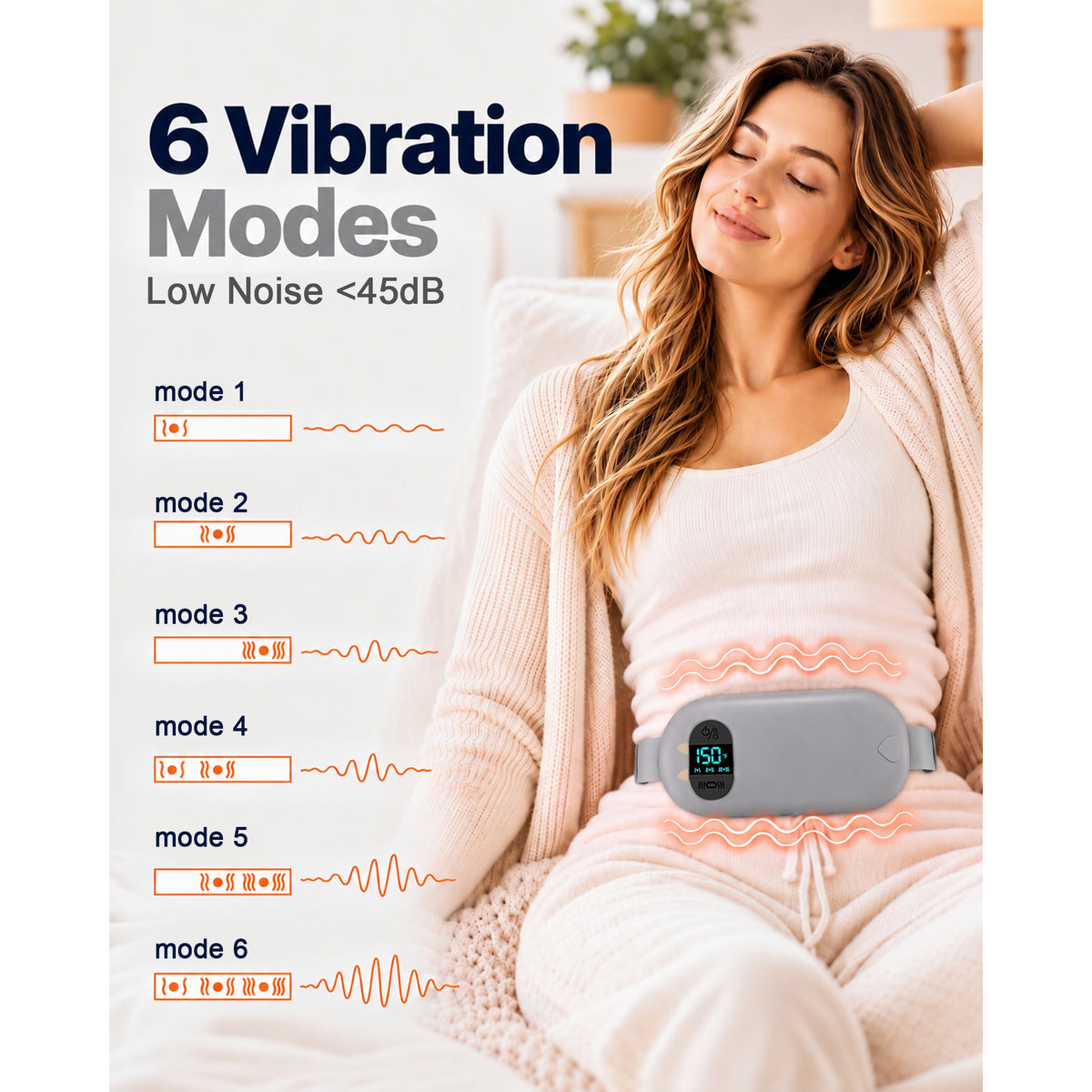 TeSabMi Cordless Heating Pad for Period Cramps, Portable Menstrual Heating Belt with 6 Heat Levels, 6 Vibration Modes, Gift for Women