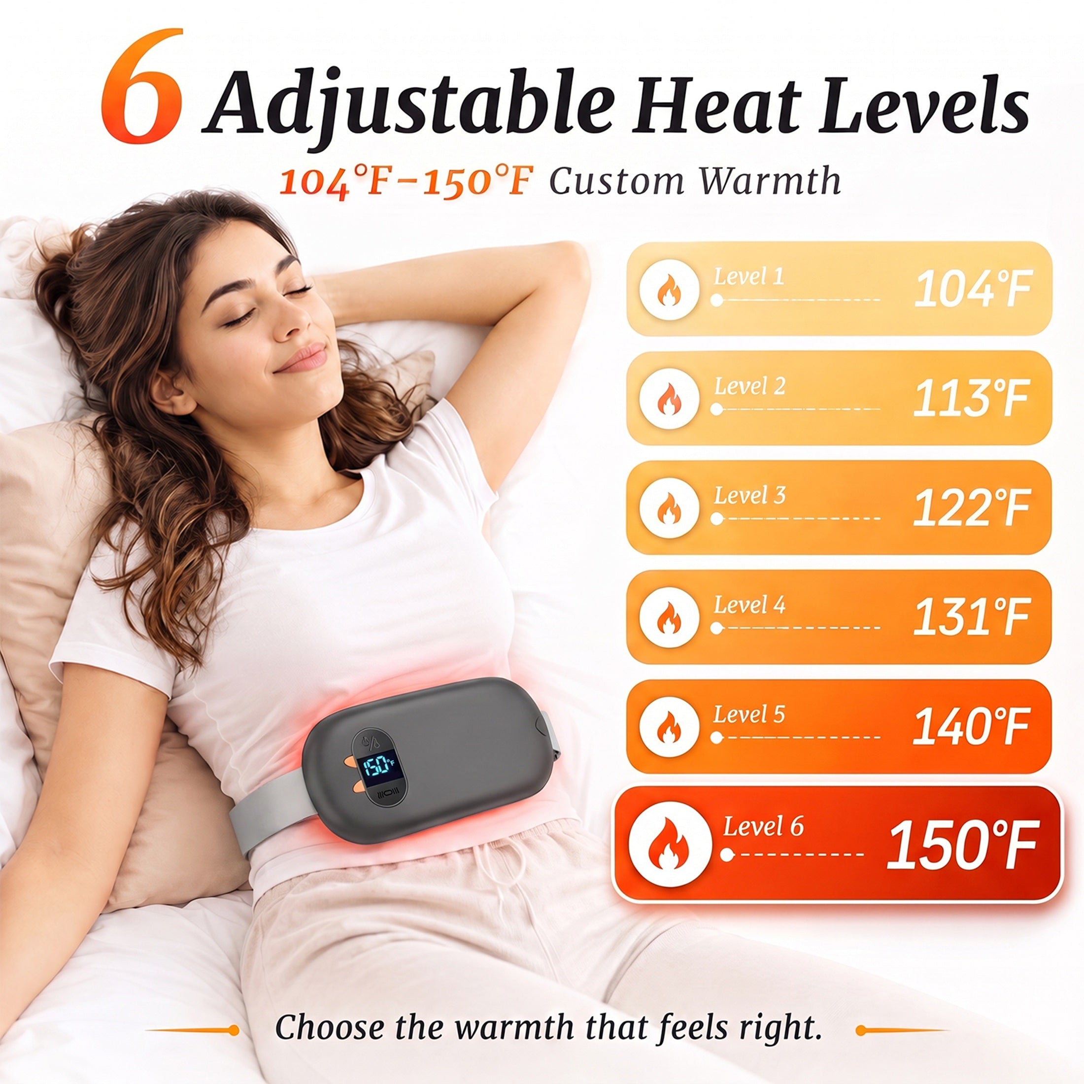 TeSabMi Cordless Heating Pad for Period Cramps, Portable Menstrual Heating Belt with 6 Heat Levels, 6 Vibration Modes, Gift for Women Her Black