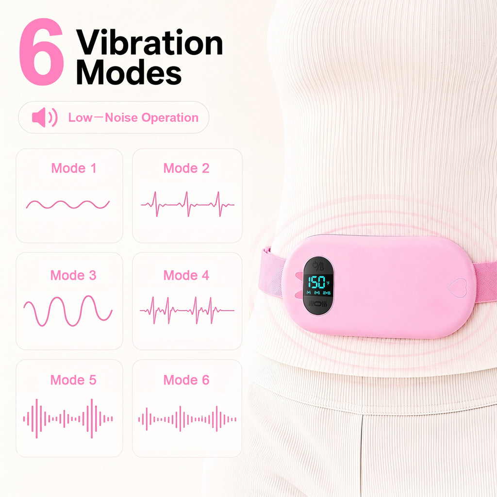 TeSabMi Cordless Heating Pad for Period Cramps, Portable Menstrual Heating Belt with 6 Heat Levels, 6 Vibration Modes, Gift for Women Her Pink