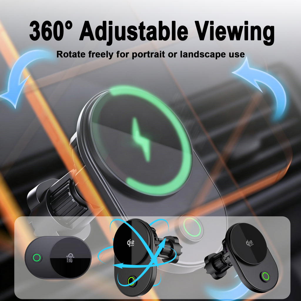 TeSabMi 25W Fast Charging Magnetic Wireless Car Charger Mount with Active Cooling, Air Vent Phone Holder for iPhone 12 to 17 Series