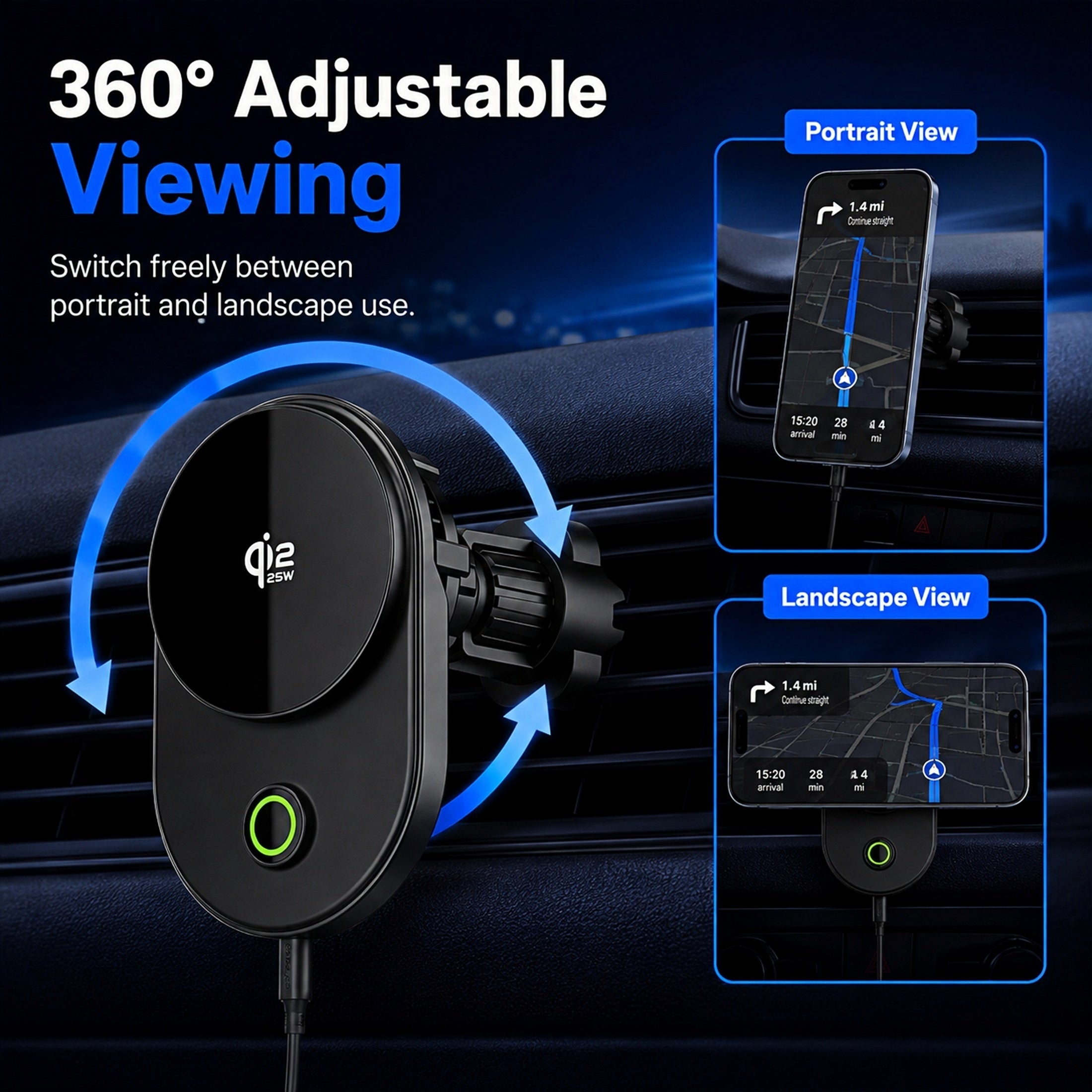 TeSabMi 25W Fast Charging Magnetic Wireless Car Charger Mount with Active Cooling, Air Vent Phone Holder for iPhone 12 to 17 Series