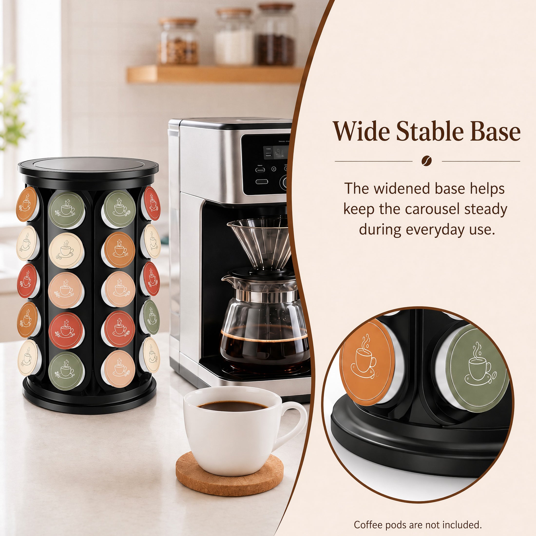 TeSabMi K Cup Holder, 40-Pod Coffee Pod Carousel Organizer, 360 Degree Rotating Countertop Stand, Black
