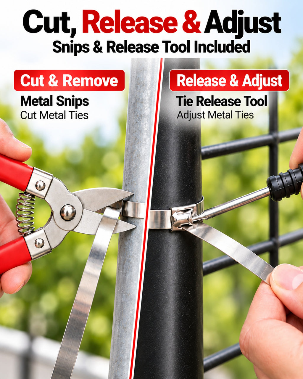 TeSabMi 155-Piece Cable Tie Gun Kit with Release Tool and 150 Metal Zip Ties Made of 304 Stainless Steel in 3 Sizes for Fencing and Exhaust Wrap