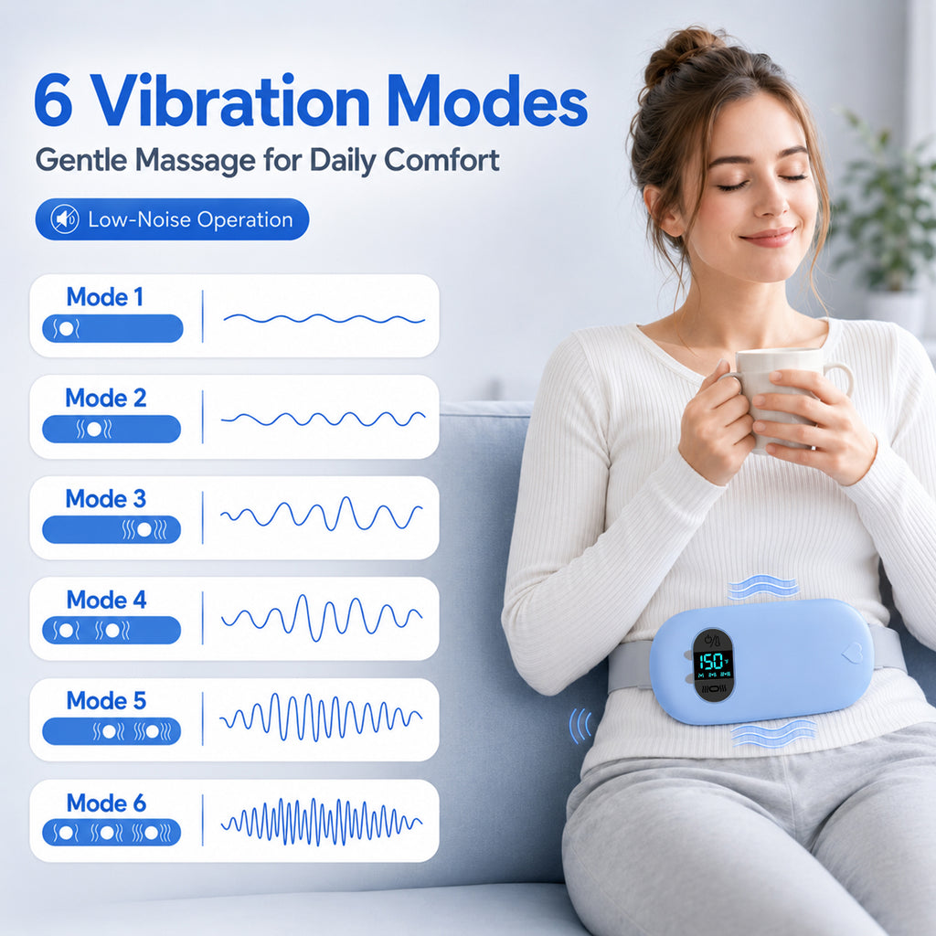 TeSabMi Cordless Heating Pad for Period Cramps, Portable Menstrual Heating Belt with 6 Heat Levels, 6 Vibration Modes, Gift for Women Her Blue