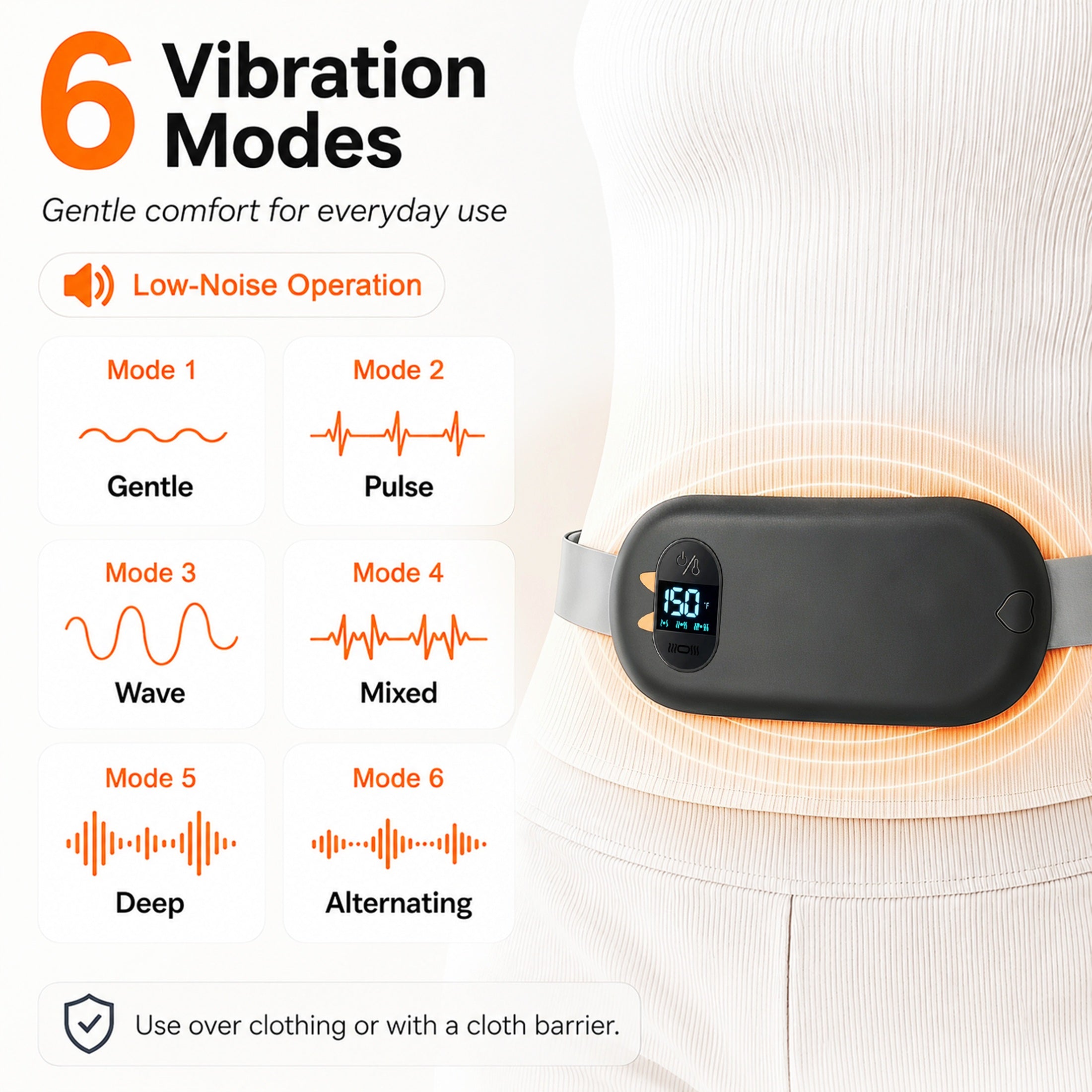 TeSabMi Cordless Heating Pad for Period Cramps, Portable Menstrual Heating Belt with 6 Heat Levels, 6 Vibration Modes, Gift for Women Her Black