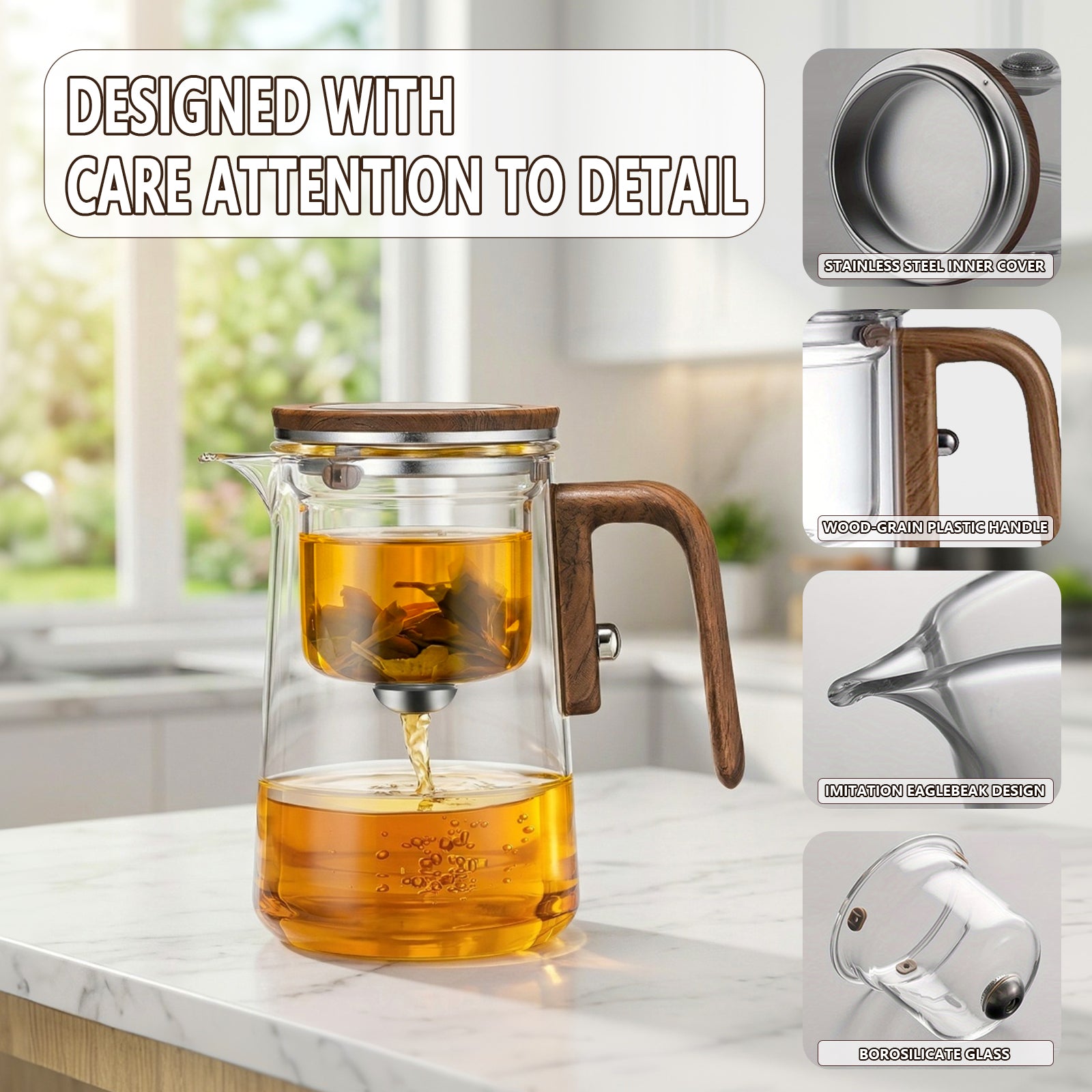 TeSabMi Enchanti Tea Pot, 800ML Witchcraft Magic Glass Teapot with Infuser Strainer & Lid, Magnetic Water Separation Maker for Loose Leaf Gift for Tea Lovers
