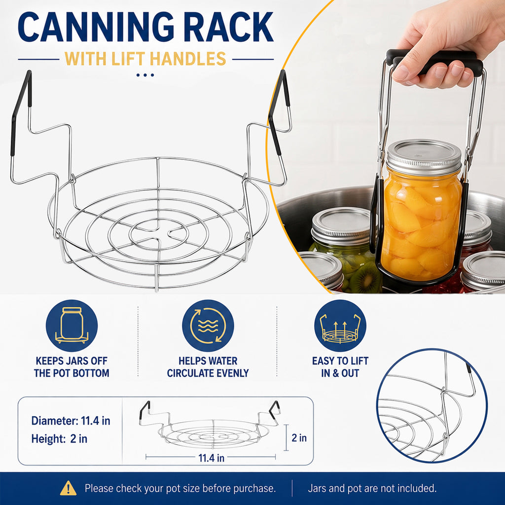TeSabMi Canning Supplies Starter Kit, 11-Piece Water Bath Canning Tools Set with Rack, Jar Lifter, Funnel, Magnetic Lid Lifter, Black