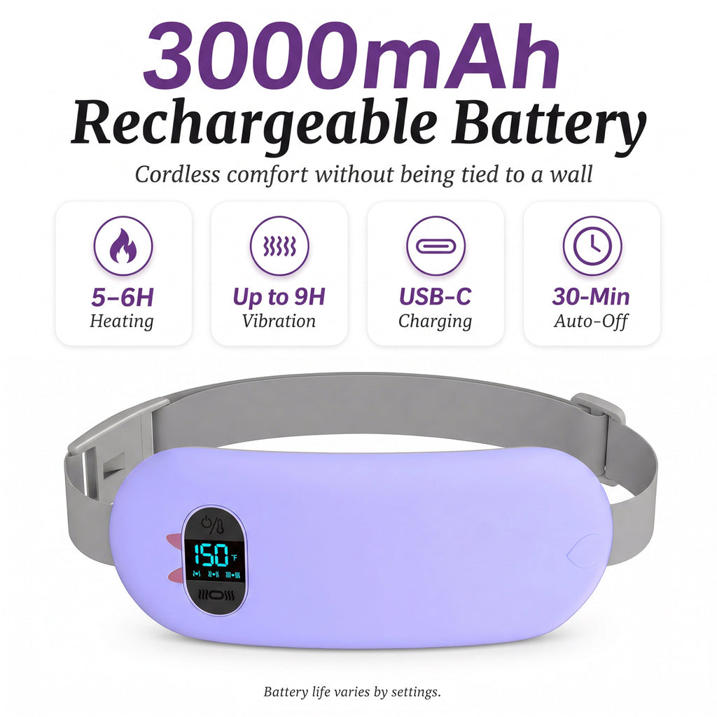 TeSabMi Cordless Heating Pad for Period Cramps, Portable Menstrual Heating Belt with 6 Heat Levels, 6 Vibration Modes, Gift for Women Her Purple