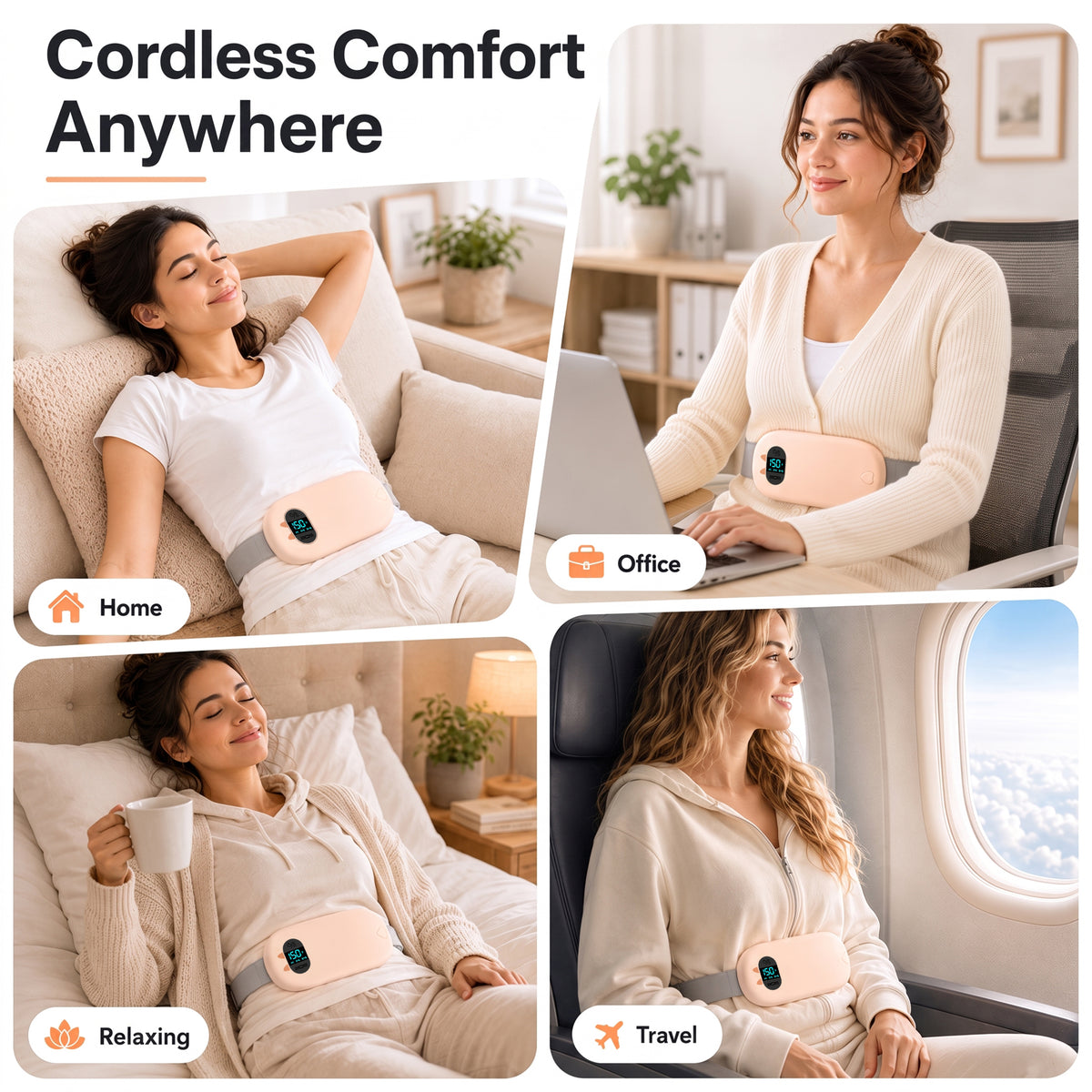 TeSabMi Cordless Heating Pad for Period Cramps, Portable Menstrual Heating Belt with 6 Heat Levels, 6 Vibration Modes, Gift for Women