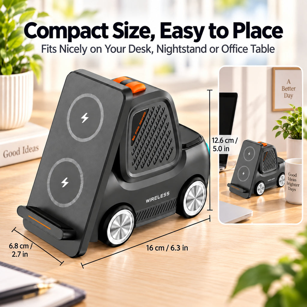 TeSabMi 5-in-1 Wireless Charging Station with Bluetooth Speaker, Up to 15W Dual-Coil Charger, Compatible with iPhone, Apple Watch & AirPods