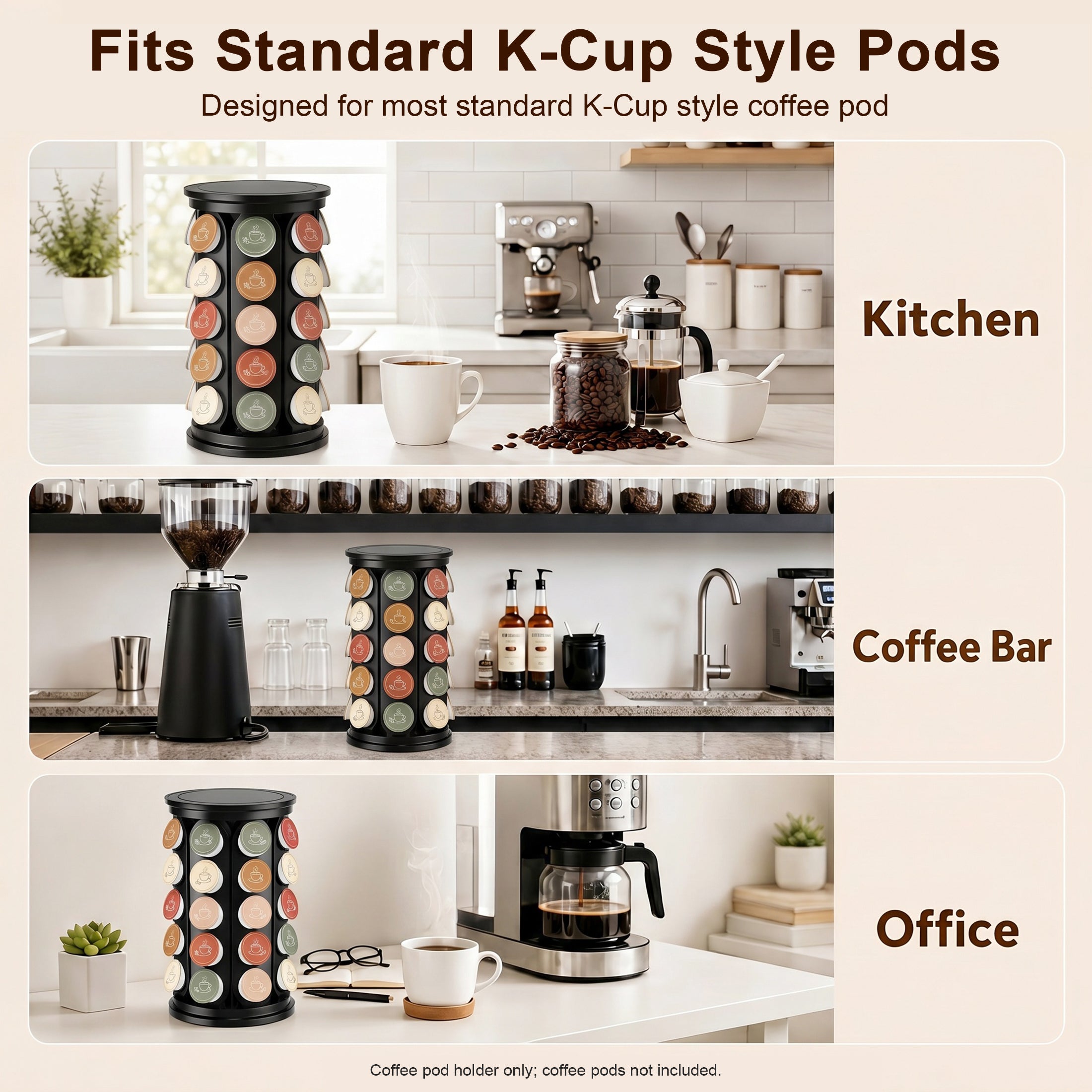 TeSabMi K Cup Holder, 40-Pod Coffee Pod Carousel Organizer, 360 Degree Rotating Countertop Stand, Black