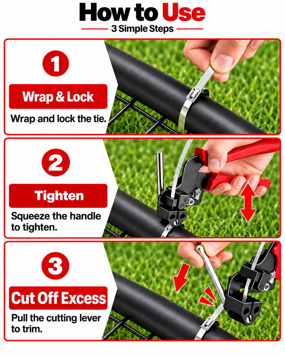 TeSabMi 155-Piece Cable Tie Gun Kit with Release Tool and 150 Metal Zip Ties Made of 304 Stainless Steel in 3 Sizes for Fencing and Exhaust Wrap