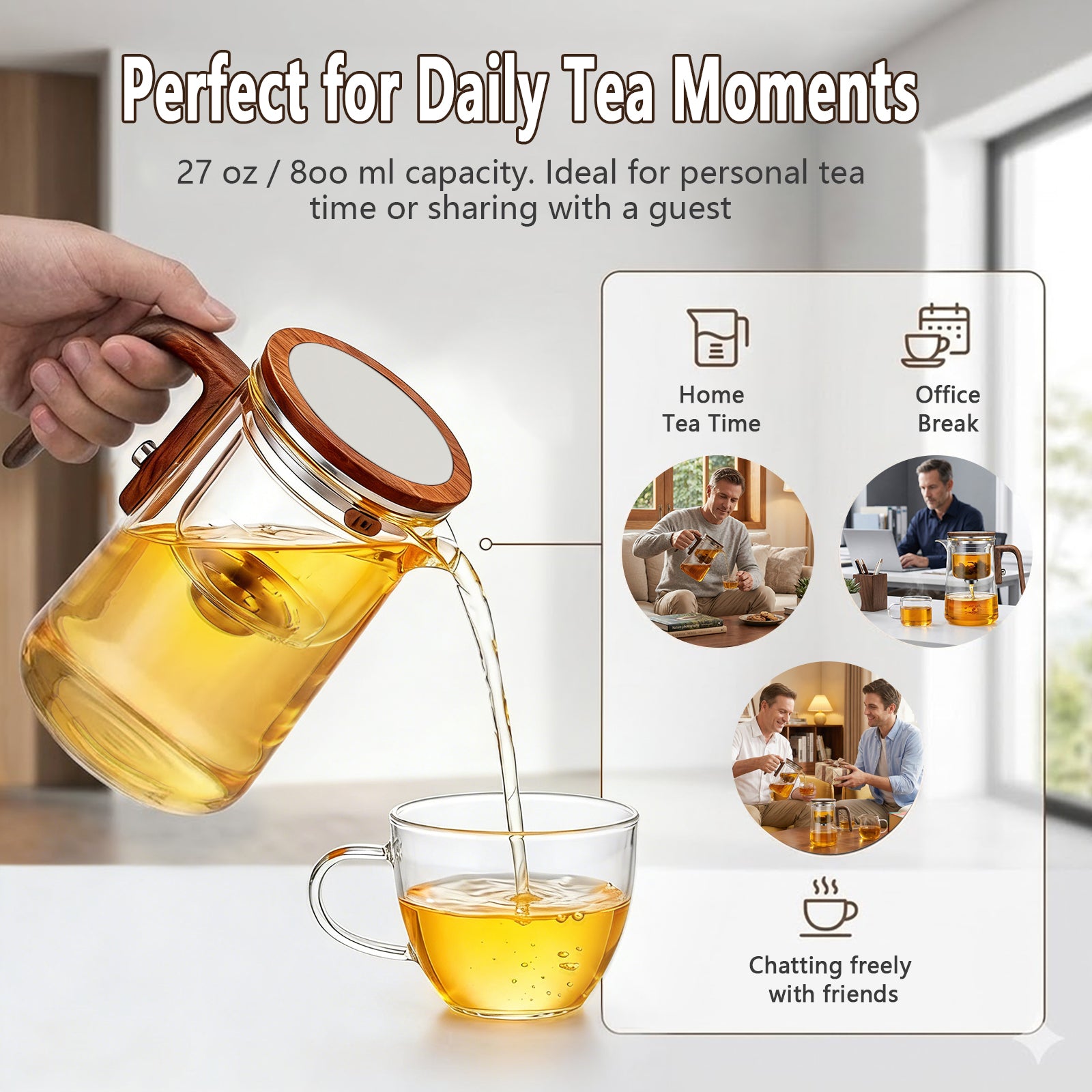 TeSabMi Enchanti Tea Pot, 800ML Witchcraft Magic Glass Teapot with Infuser Strainer & Lid, Magnetic Water Separation Maker for Loose Leaf Gift for Tea Lovers