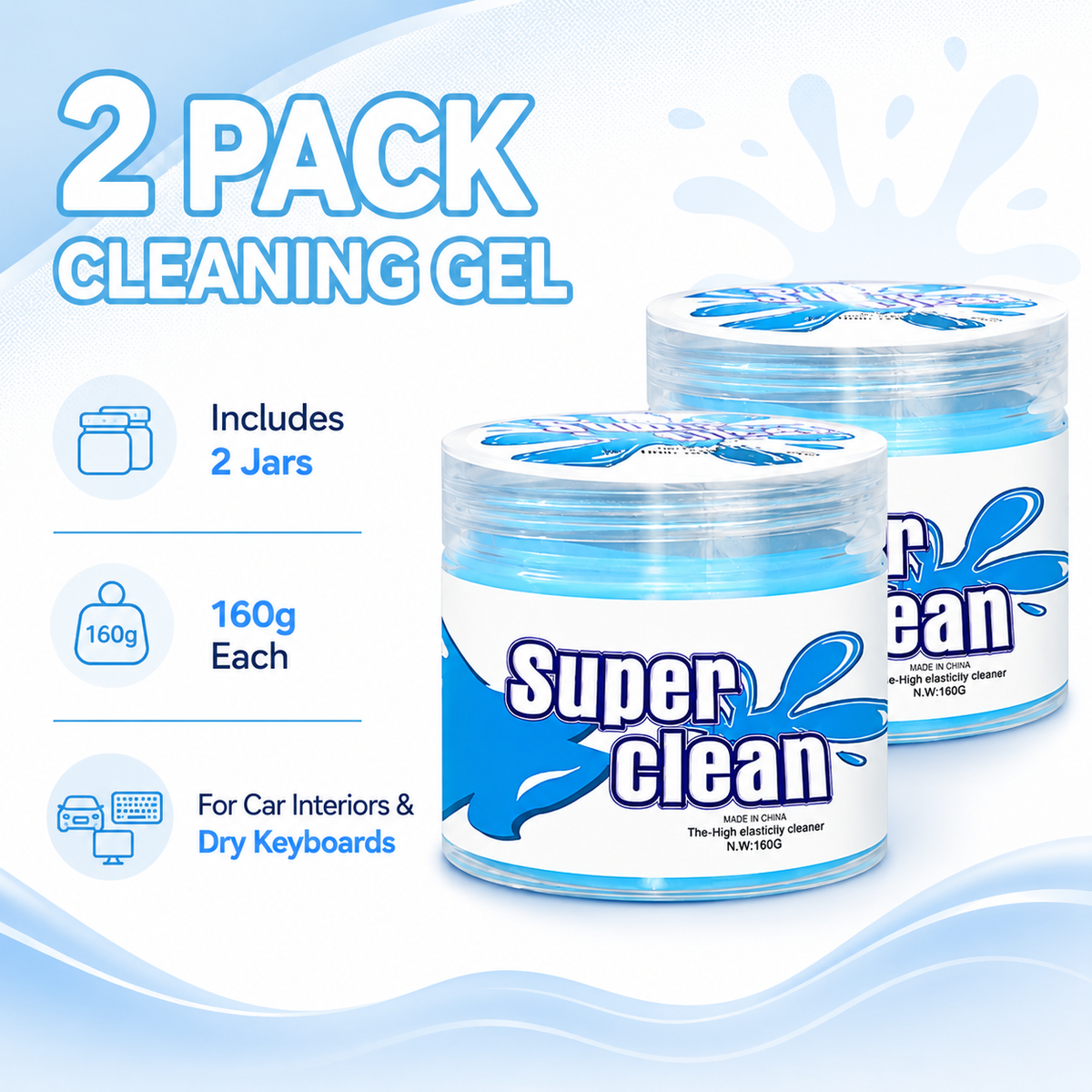 TeSabMi Car Cleaning Gel, Reusable Cleaning Putty for Car Interior Detailing, Air Vents, Dashboard, Cup Holder and Console Gaps Blue