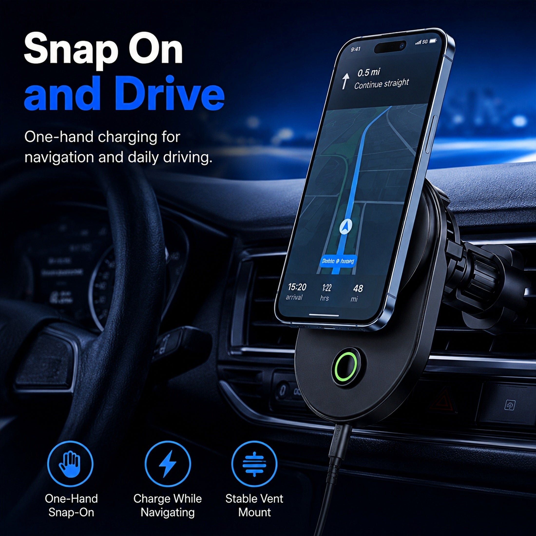TeSabMi 25W Fast Charging Magnetic Wireless Car Charger Mount with Active Cooling, Air Vent Phone Holder for iPhone 12 to 17 Series