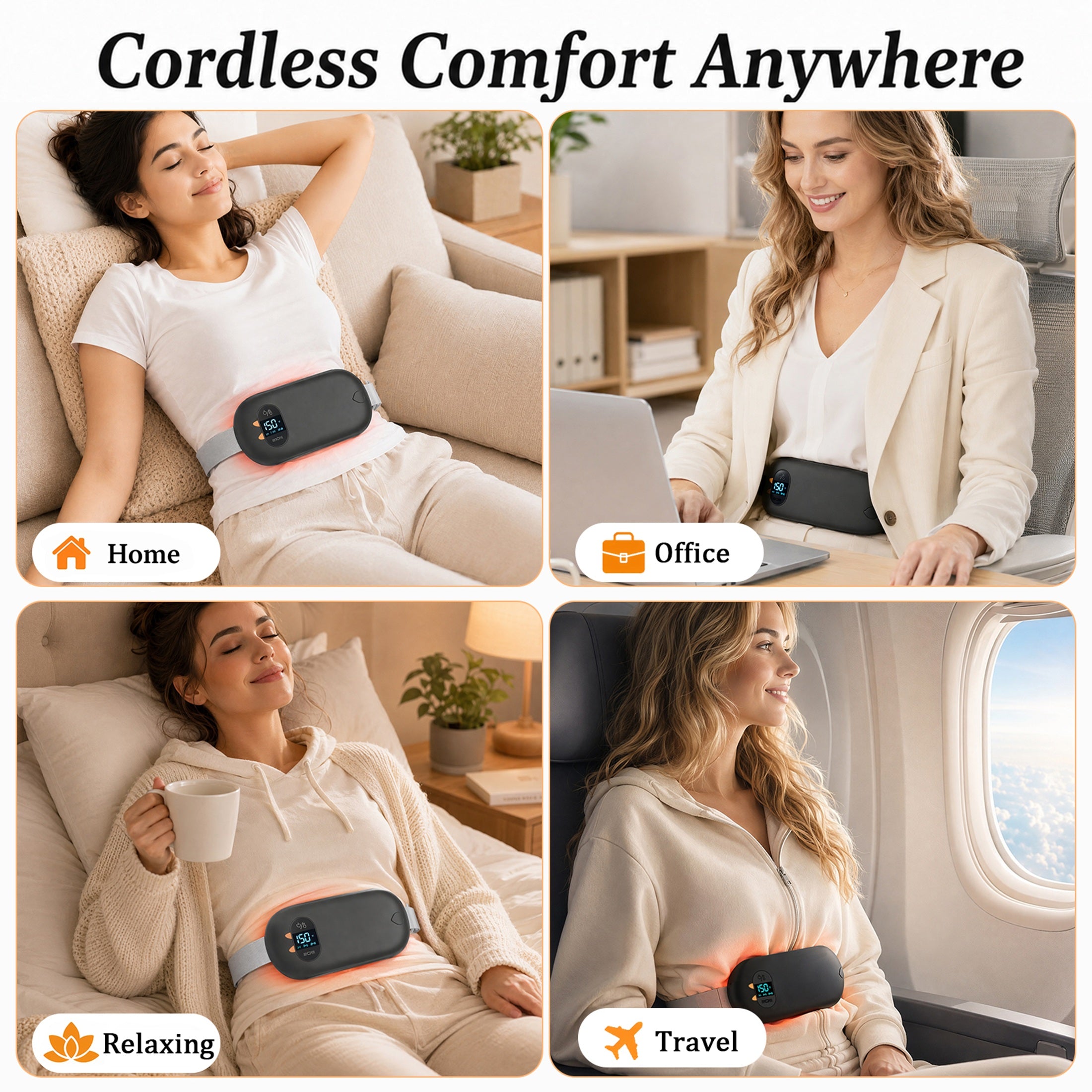 TeSabMi Cordless Heating Pad for Period Cramps, Portable Menstrual Heating Belt with 6 Heat Levels, 6 Vibration Modes, Gift for Women Her Black