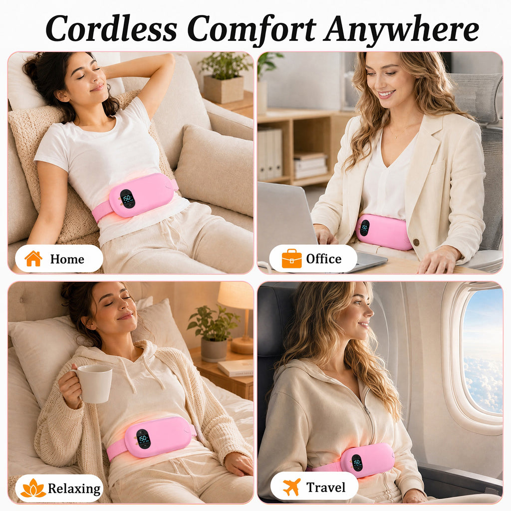 TeSabMi Cordless Heating Pad for Period Cramps, Portable Menstrual Heating Belt with 6 Heat Levels, 6 Vibration Modes, Gift for Women Her Pink