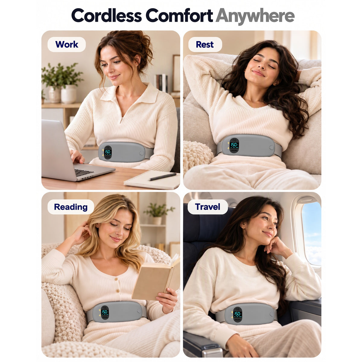 TeSabMi Cordless Heating Pad for Period Cramps, Portable Menstrual Heating Belt with 6 Heat Levels, 6 Vibration Modes, Gift for Women
