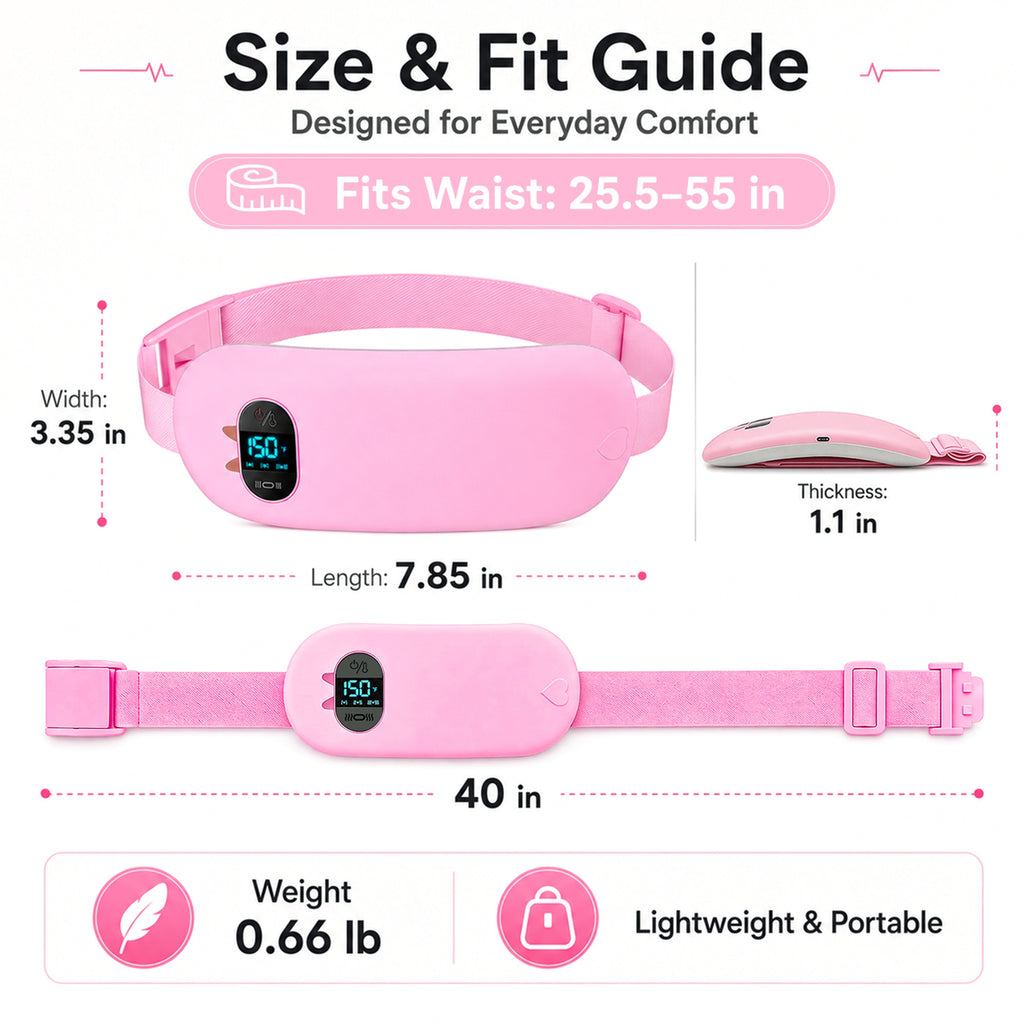 TeSabMi Cordless Heating Pad for Period Cramps, Portable Menstrual Heating Belt with 6 Heat Levels, 6 Vibration Modes, Gift for Women Her Pink