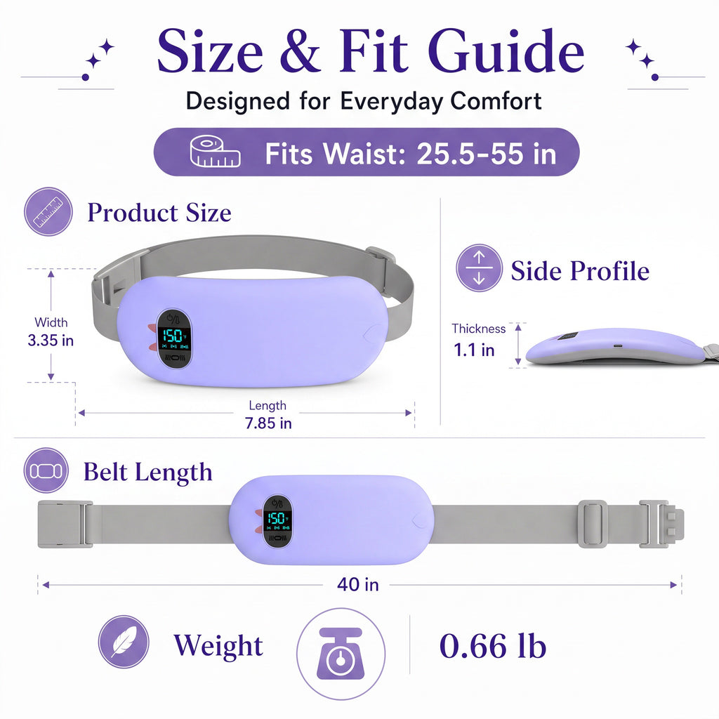 TeSabMi Cordless Heating Pad for Period Cramps, Portable Menstrual Heating Belt with 6 Heat Levels, 6 Vibration Modes, Gift for Women Her Purple