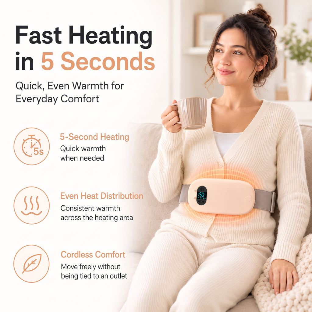 TeSabMi Cordless Heating Pad for Period Cramps, Portable Menstrual Heating Belt with 6 Heat Levels, 6 Vibration Modes, Gift for Women