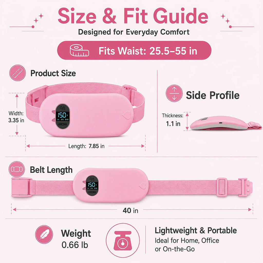 TeSabMi Cordless Heating Pad for Period Cramps, Portable Menstrual Heating Belt with 6 Heat Levels, 6 Vibration Modes, Gift for Women Her Pink
