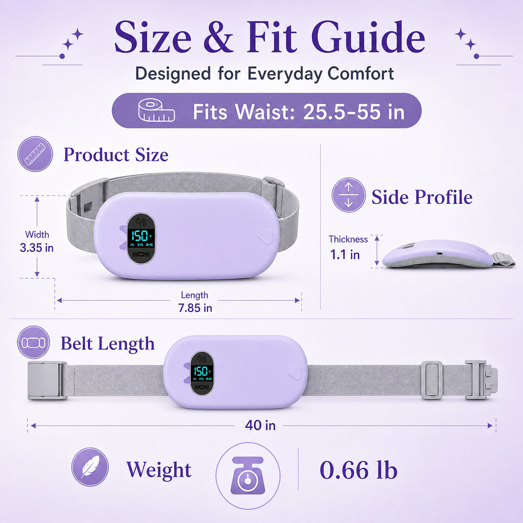 TeSabMi Cordless Heating Pad for Period Cramps, Portable Menstrual Heating Belt with 6 Heat Levels, 6 Vibration Modes, Gift for Women Her Purple