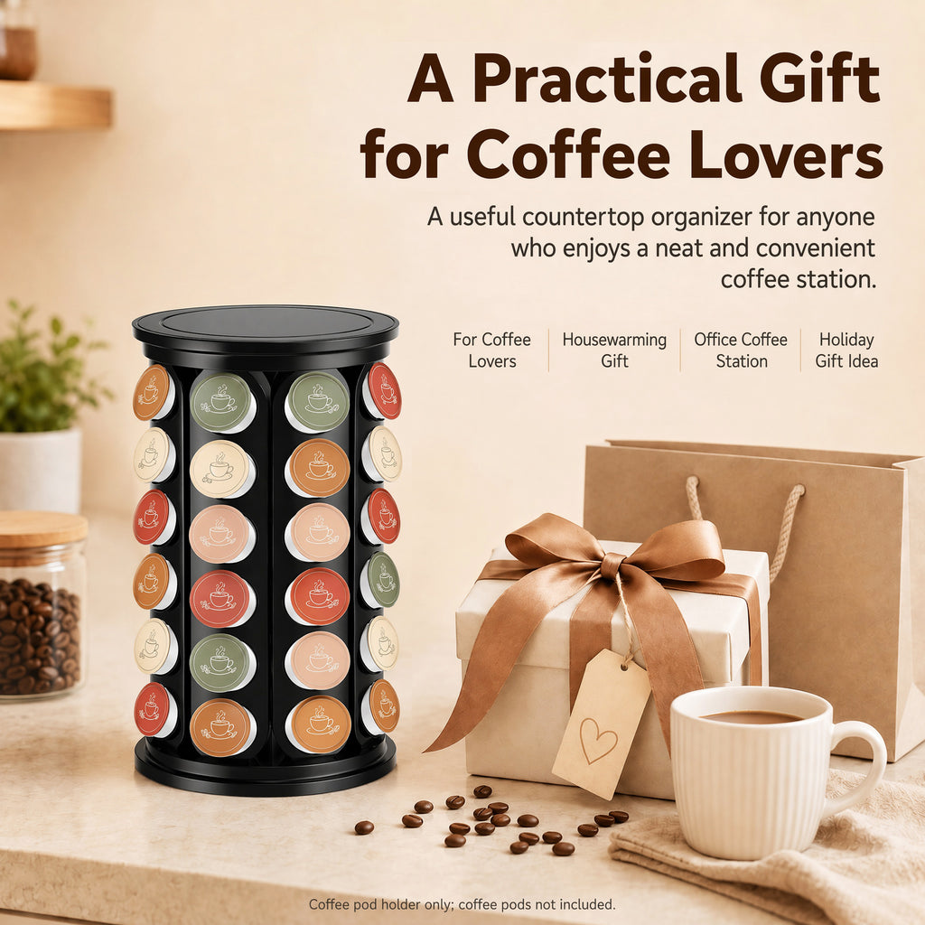 TeSabMi K Cup Holder, 40-Pod Coffee Pod Carousel Organizer, 360 Degree Rotating Countertop Stand, Black