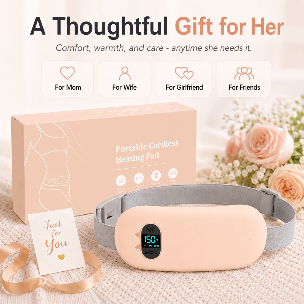 TeSabMi Cordless Heating Pad for Period Cramps, Portable Menstrual Heating Belt with 6 Heat Levels, 6 Vibration Modes, Gift for Women